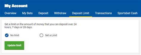 how to remove deposit limit sportsbet|My Account – Responsible Gambling.